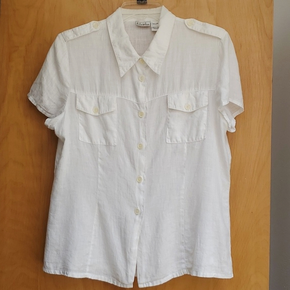 Blushe Impressions White Short Sleeves 100% Linen Size 16